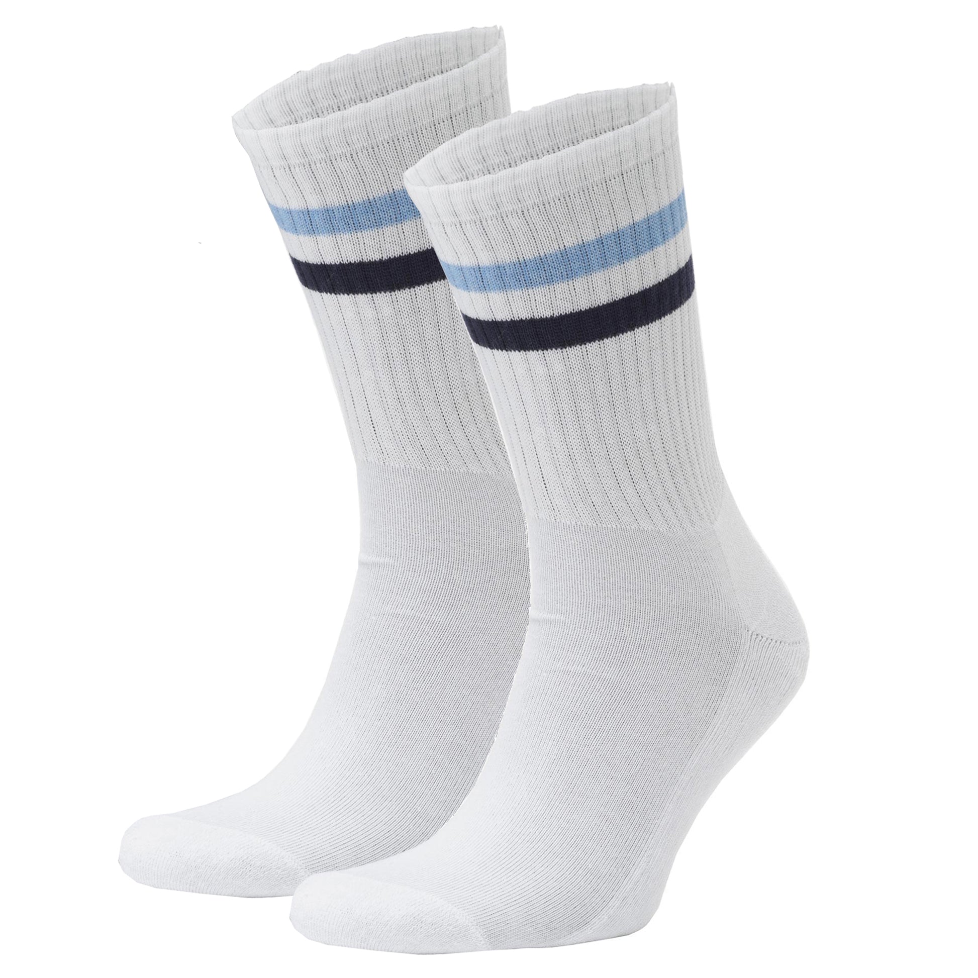 690  Premium Organic Cotton Sport Socks - White Navy / Blau Stripe