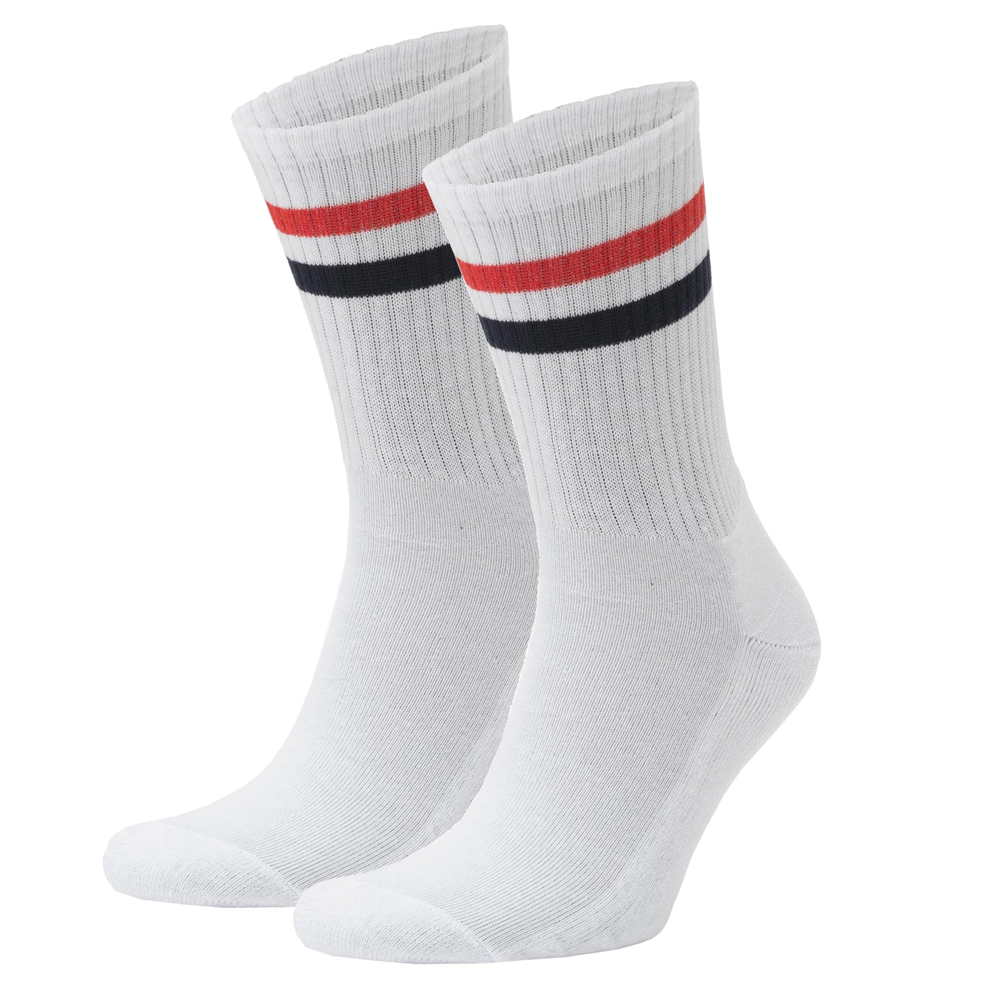 690  Premium Organic Cotton Sport Socks - White Navy / Red Stripe